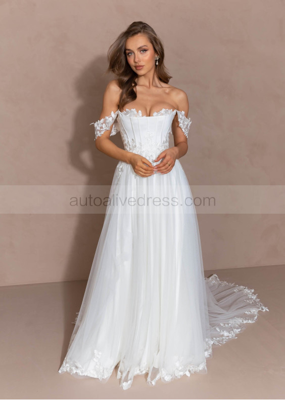 Ivory Lace Tulle Structured Wedding Dress With Detachable Straps
